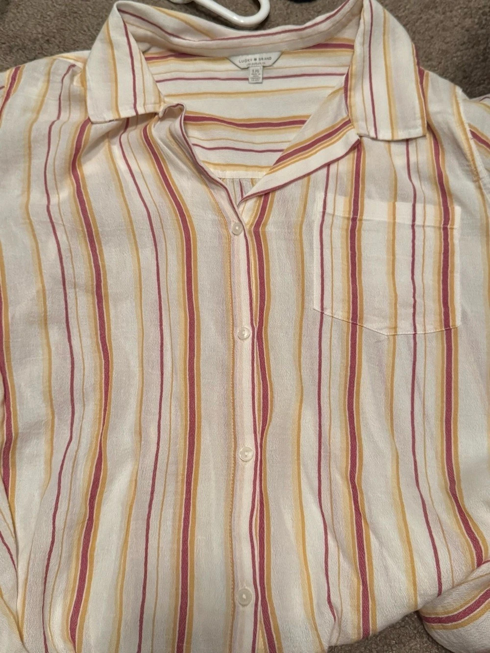 Lucky brand Striped Button Down Cream & Yellow Medium Like New large